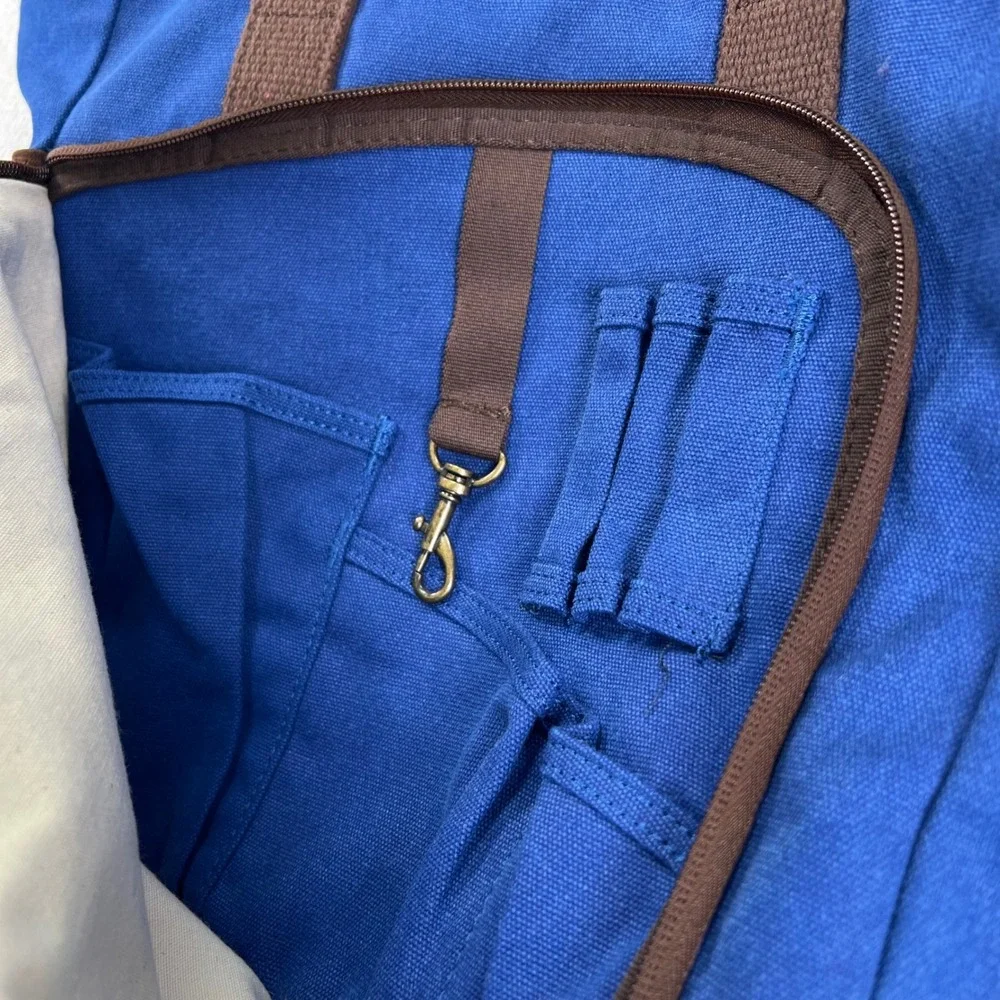 Duluth Trading Co Canvas Tote Bag Blue Brown Utility Workwear Carryall Organizer